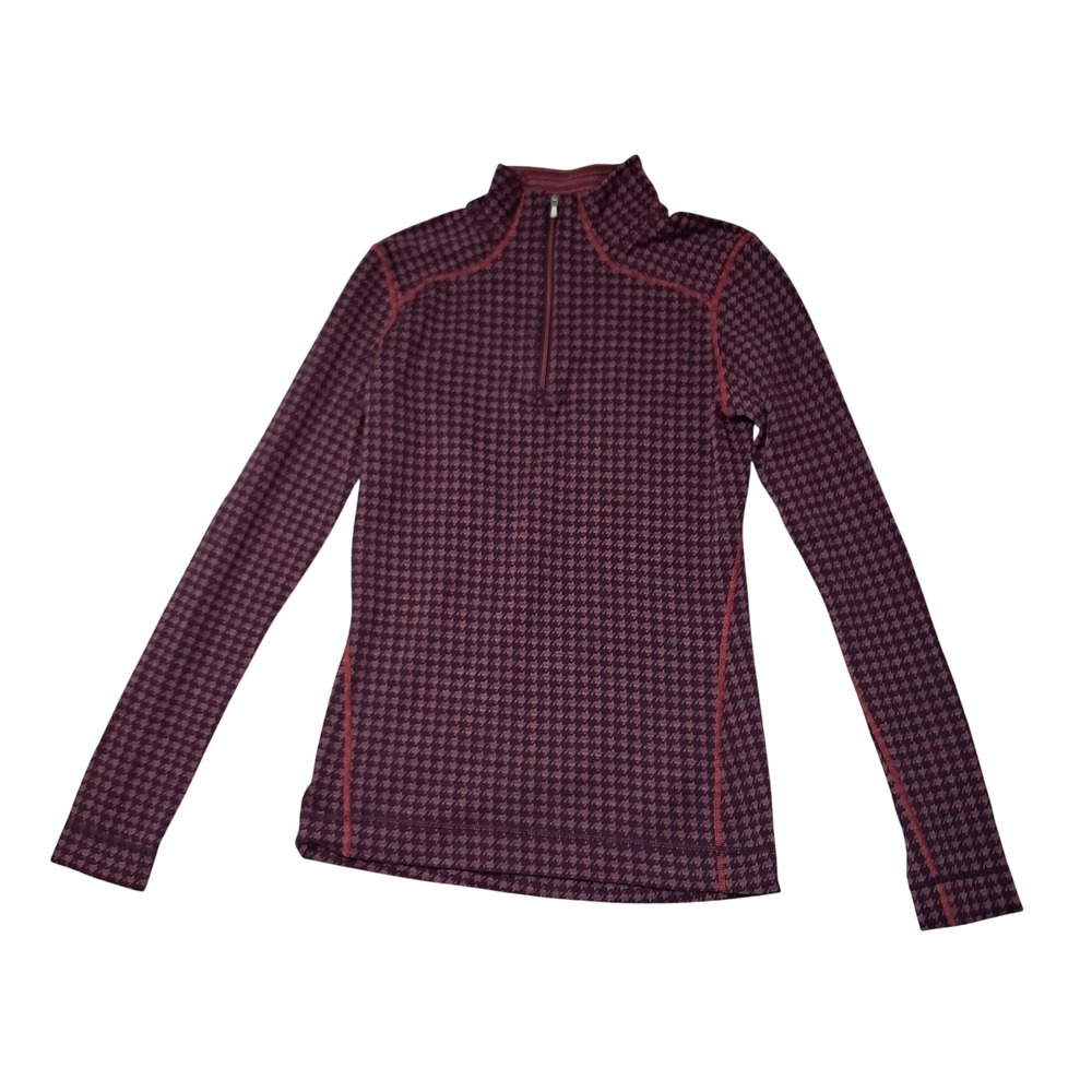 Smartwool Pullover Womens Medium Red Burgundy Houndstooth 1/4 Zip Merino Wool